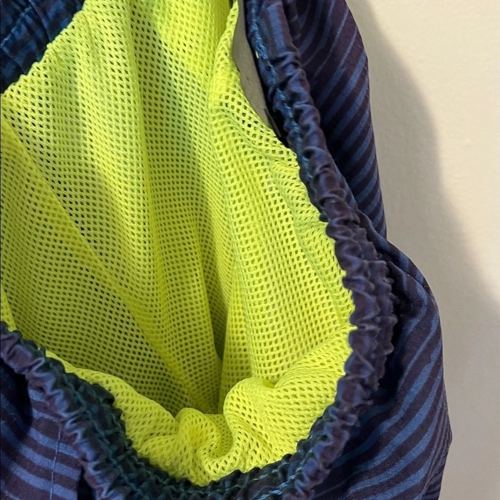 EDDIE BAUER Swim Trunks Mesh Lining Navy Striped Drawstring Pocket Bathing Suit